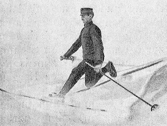 Lilienfelder Skilauftechnick Schwarz-weiss Bild eines Skiläufers
